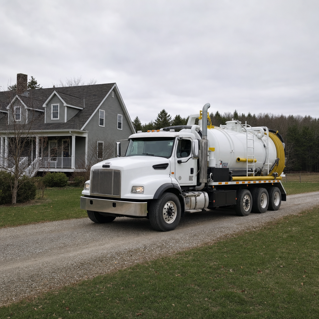 Septic vacuum truck arriving at a San Antonio home for same-day emergency service